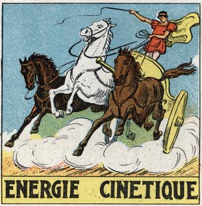 Kinetische Energie: Wagenlenker in der Antike, der einen von Pferden gezogenen Wagen fährt. Anonyme Illustration von 1925. Private Sammlung. von Anonymous Anonymous