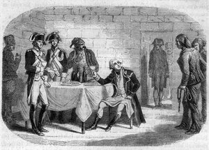 Letzter Moment des Herzogs Armand Louis de Gontaut de Biron, General-in-Chief der Armeen des Rheins und der Var; gestorben 1793 - Gravur in „Histoire des Girondins“ von Alphonse de Lamartine (1790-1869) 1865-1866. Private Sammlung. von Anonymous Anonymous