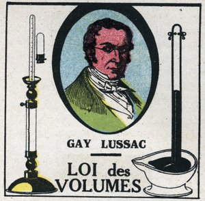 Die Atome: Gesetz der Volumina von Louis-Joseph Gay-Lussac (1778-1818). Anonyme Illustration von 1925. Private Sammlung.