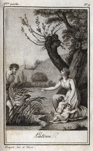 Leto, Letone, Latona. Gravur aus 1819 in „Lettres à Emilie sur la mythologie“ von Charles Albert Demoustier (1760-1801). Private Sammlung