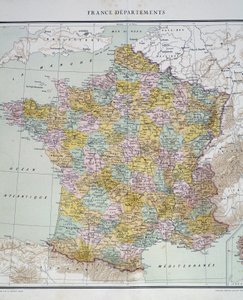 Karte: Frankreich Abteilungen. Atlas der 1950er Jahre.