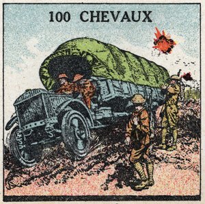 Mechanischer Antrieb: Militärlastwagen bis zu 100 PS. Anonyme Illustration von 1925. Private Sammlung. von Anonymous Anonymous