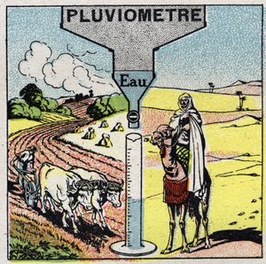 Meteorologie: Einfluss von Regen auf das Klima, Nutzung von Regen. Anonyme Illustration von 1925. Private Sammlung.