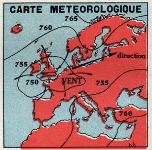 Meteorologie: meteorologische Karte. Anonyme Illustration von 1925. Private Sammlung. von Anonymous Anonymous