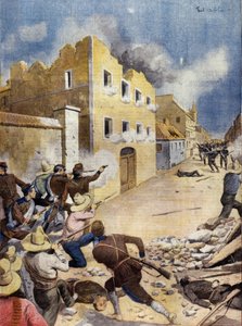 Mexikanische Revolution: Amerikanische Marinesoldaten kämpfen in Vera-Cruz, April 1914. Illustration in 