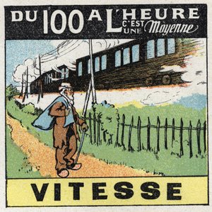 Bewegungen: gleichförmige geradlinige Bewegung. Ein Zug bewegt sich auf einer Eisenbahn. Anonyme Illustration von 1925. Private Sammlung.