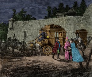 Nächtliche Flucht der königlichen Familie nach Varennes 1791, Gravur, private Sammlung von Anonymous Anonymous