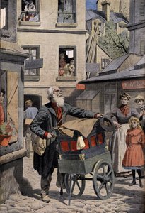 Alte Berufe: Der barbarische Orgelspieler in den Straßen von Paris. Gravur in der Schlagzeile des Petit Journal, 26.04.1908. Private Sammlung