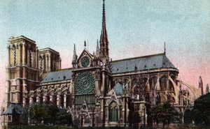 Paris: Außenansicht der Kathedrale Notre Dame, Südseite. Gotische Architektur. Fotografie von 1920 in „Artistic Album“ der Stadt Paris. Private Sammlung von Anonymous Anonymous