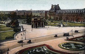 Paris: Panorama der Tuilerien (Garten und Palast) und des Arc de Triomphe du Carrousel. Fotografie von 1920 in „Artistic Album“ der Stadt Paris. Private Sammlung.