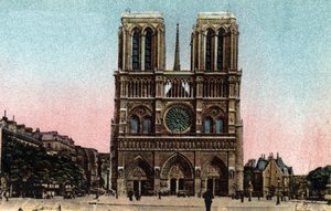 Paris: Blick auf die Fassade der Kathedrale Notre Dame (Notre-Dame). Gotische Architektur. Fotografie von 1920 im „Artistic Album“ der Stadt Paris. Private Sammlung.