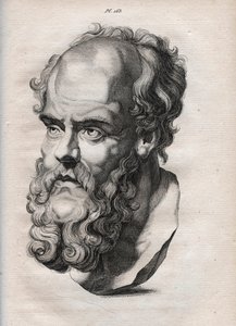 Physiognomie - Physiognomik - der griechische Philosoph Sokrates (ca. 469 v. Chr.-399 v. Chr.) (Büste von Sokrates (ca. 469 v. Chr.-399 v. Chr.), athenischer Philosoph) - Gravur von 1808 in „Die Kunst, Menschen durch Physiognomie zu erkennen“ von Johann Ca