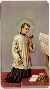 Andachtsbild: Aloysius Gonzaga verehrt das Kreuz (Druck) von Anonymous Anonymous