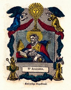 Andachtsbild: Heiliger Augustinus (Augustinus von Hippo (354 - 430), Bischof und Kirchenlehrer, Autor der Regel des heiligen Augustinus und der Bekenntnisse). Gravur des 19. Jahrhunderts von Anonymous Anonymous