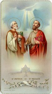 Andachtsbild: Die Apostel Petrus und Paulus (Chromolithografie) von Anonymous Anonymous