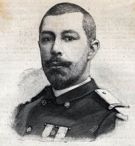 Porträt von Antoine Mizon (1853-1899), französischer Entdecker in Afrika. Gravur in "Le Petit Parisien"