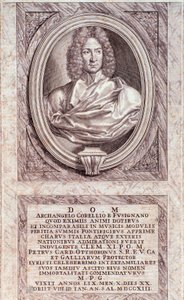 Porträt von Arcangelo Corelli, italienischer Komponist und Geiger. Gravur. 18. Jahrhundert. Mailänder Privatsammlung. von Anonymous Anonymous