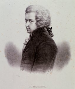 Porträt des österreichischen Komponisten Wolfgang Amadeus Mozart (1756-1791) Gravur. 19. Jahrhundert. Mailänder Privatsammlung von Anonymous Anonymous