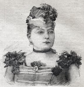 Porträt von Eugenie Weiss, bekannt als Jenny Baronin von Rahden, Mitglied der brasilianischen Zirkustruppe und Autorin des Buches „Der Roman der Reiterin“, getötet von ihrem Ehemann. In „Le Petit Parisien“ am 03.09.1893