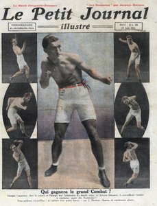 Porträt des französischen Boxers Georges Carpentier, der gegen den amerikanischen Boxer Jack Dempsey um den Weltmeistertitel kämpfen wird. Illustration aus „Le petit journal illustré“ vom 19.06.1921. Private Sammlung von Anonymous Anonymous