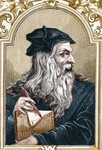 Porträt von Leonardo da Vinci (1452-1519). Gravur von 1859 in „The galleries of Europe - Italy“ von Armengaud.