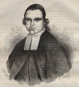Porträt von Louis Bonafous, in Religion Frere Leotade, beschuldigt der Vergewaltigung und des Mordes. Er starb am 27. Januar 1850 im Toulon Bagne. Gravur in „Histoire des bagnes depuis leur création à nos jours“ (1877) von Pierre Zaccone (1817-1895).