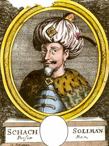 Porträt von Soliman (Suleyman) I. dem Prächtigen (1494-1566), Sultan des Osmanischen Reiches. Gravur des 18. Jahrhunderts. Privatsammlung