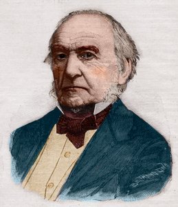 Porträt von William Ewart Gladstone (1809-1898), britischer Premierminister und Politiker. Gravur in „Le petit Parisien“ von 1891. Private Sammlung.