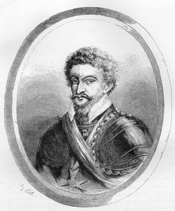 Porträt des Marschalls Charles de Gontaut, Baron, dann Herzog von Biron (1562-1602) - Gravur von 1863 in „Le Livre Rouge - Histoire De L