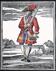 Porträt des Piraten Jack Rackham, genannt der Rote oder John Rackham, besser bekannt als Calico Jack. Gravur.