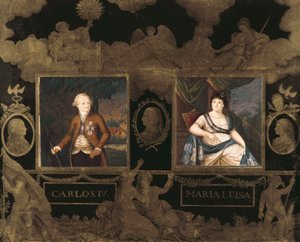 Porträts von König Karl IV. (Carlos) von Spanien (1748-1819) und seiner Frau Marie Louise von Bourbon Parma (Maria Luisa) (1751-1819) von Anonymous Anonymous