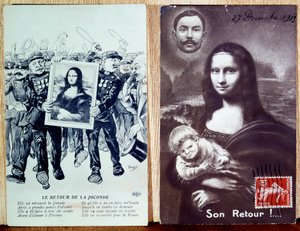Postkarte zur Feier der Rückkehr der Mona Lisa nach dem Diebstahl von Vincenzo Peruggia, 27.12.1913 von Anonymous Anonymous