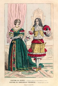 Fürstenkostüm und Brautjungfernkostüm unter der Herrschaft von Ludwig XIV. (1638-1715) von Anonymous Anonymous