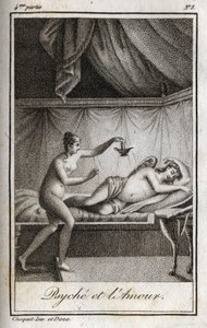 Psyche und Amor. Gravur von 1819 in „Lettres a Emilie sur la mythologie“ von Charles Albert Demoustier (1760-1801). Private Sammlung von Anonymous Anonymous