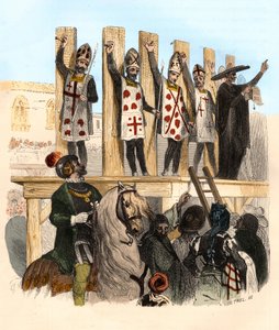 Bestrafung des Nagels im 16. Jahrhundert. Illustration in „Mysteres of the Inquisition and Other Secretive Societies of Spain“ von Victor de Fereal, Suberwick, Manuel Galo de Cuendias von Anonymous Anonymous