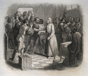 Heiliger Nikolaus von Flüe oder Bruder Klaus (1417-1487), ein Schweizer Einsiedler, der die Schweizer Eidgenossen versöhnte, die kurz davor standen, einen Bürgerkrieg zu beginnen. Gravur von 1846 in Lives of the Saints. Private Sammlung
