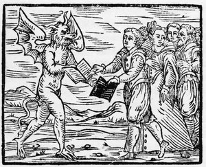 Satan präsentiert Anhängern ein schwarzes Buch im Austausch gegen das Buch der Evangelien - 