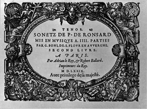 Zweiter Band der Sonette des französischen Dichters Pierre de Ronsard (1524-1585), vertont von Guillaume Boni. Paris 1579