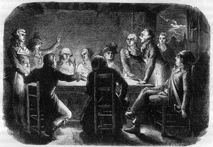 Geheimes Treffen in Charenton - Charentons Verschwörung im Mai 1793 - Die Girondisten beschuldigten Georges Jacques Danton, mit der Pariser Kommune zu konspirieren (anwesend bei dem Treffen waren Georges Danton, Maximilien von Robespierre, Claude Basire, F