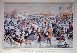 Schlittschuhlaufen auf dem zugefrorenen See im Central Park in New York City, USA. 19. Jahrhundert Private Sammlung