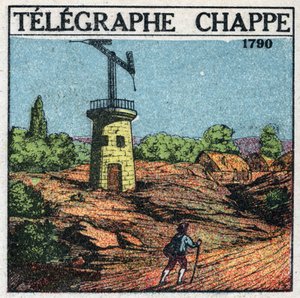 Telegraf: Telegraf von Claude Chappe (1765-1805) im Jahr 1790. Anonyme Illustration von 1925. Private Sammlung.