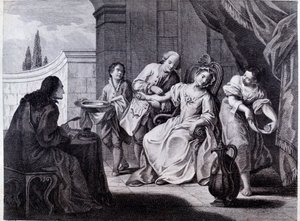 Der Aderlass, medizinische Technik (Gravur)