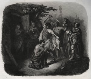 Die Enthauptung des Heiligen Julian (Martyrium). Gravur von 1846 in „Lives of the saints“. Private Sammlung.