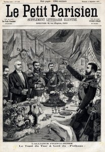 Die französisch-russische Allianz: der Toast von Zar Nikolaus II. (1868-1918) zu Ehren des französischen Präsidenten Felix Faure (1841-1899) an Bord der Pothau. In „Le Petit Parisien“ am 05.09.1897 von Anonymous Anonymous