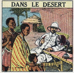 Die T.S.F. in der Wüste Afrikas. Anonyme Illustration von 1925. Private Sammlung.