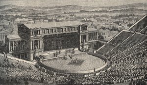 Das Theater des Dionysos, Die Akropolis, Athen, Griechenland - Nachstellung von 1890 des Theaters des Dionysos - in Athen, Antikes Griechenland. - Gravur 1890 von Anonymous Anonymous
