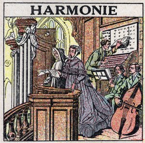 Die Kunst der Klänge: Harmonie. Sänger und Musiker in einer Kirche.