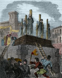 Der Fall der Ketzer von Orléans: Kanoniker wurden 1022 in Orléans wegen Ketzerei zum Scheiterhaufen verurteilt. (Erster Scheiterhaufen in der Geschichte des Kampfes gegen die Ketzerei im Westen unter der Herrschaft von Robert II. dem Frommen (996-1031). Gr