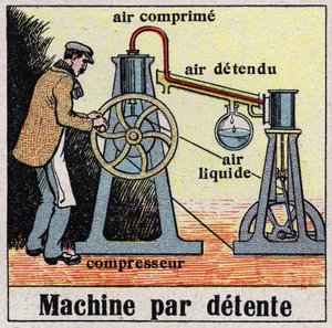 Die Kälteindustrie: Maschine durch Entspannung. Anonyme Illustration von 1925. Private Sammlung.