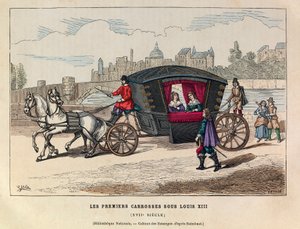 Die ersten Kutschen unter der Herrschaft von König Ludwig XIII. im 17. Jahrhundert - Früher französischer Wagen, Herrschaft von König Ludwig XIII. 17. Jahrhundert - private Sammlung von Anonymous Anonymous